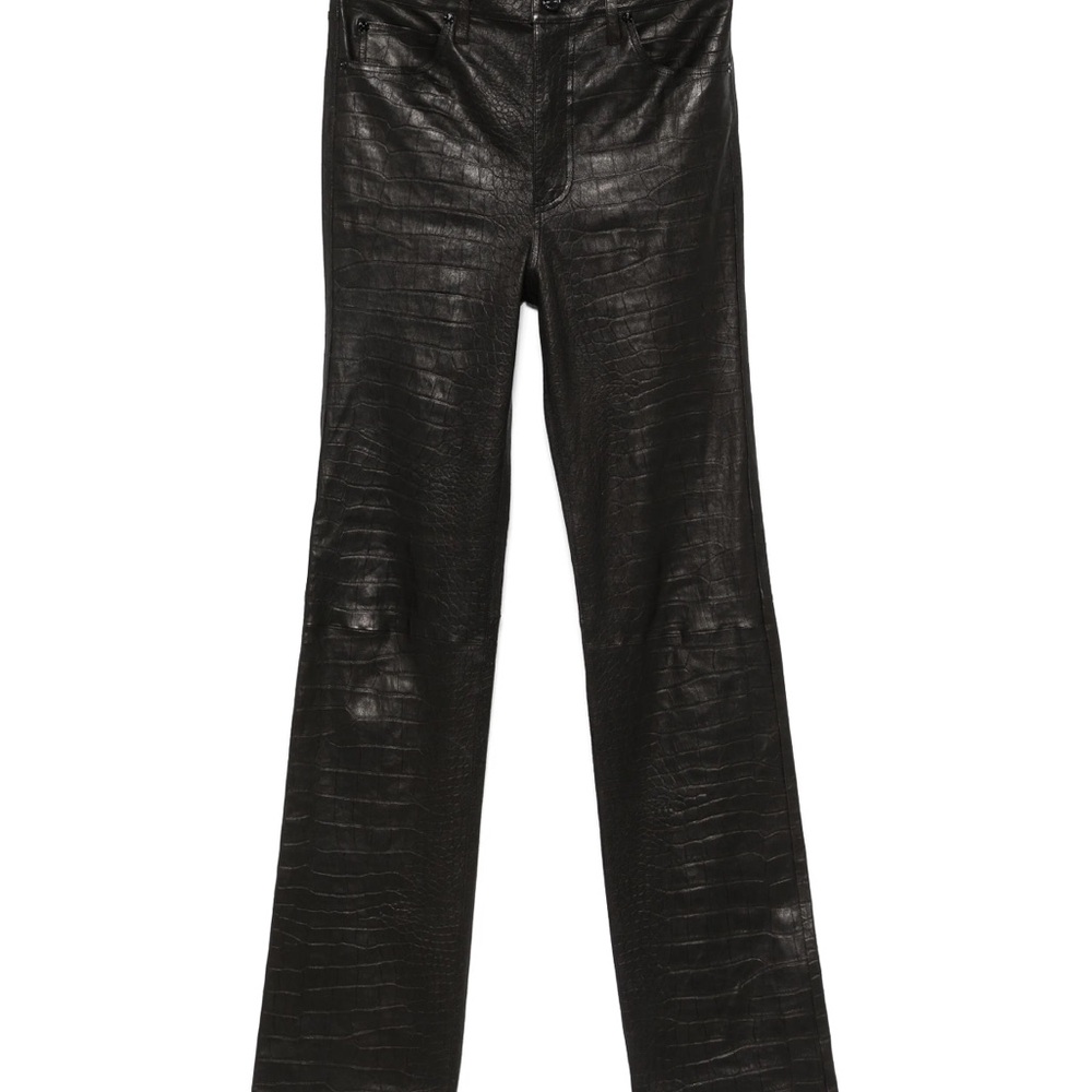 Frame Denim Black Croc-Embossed Flare Pants